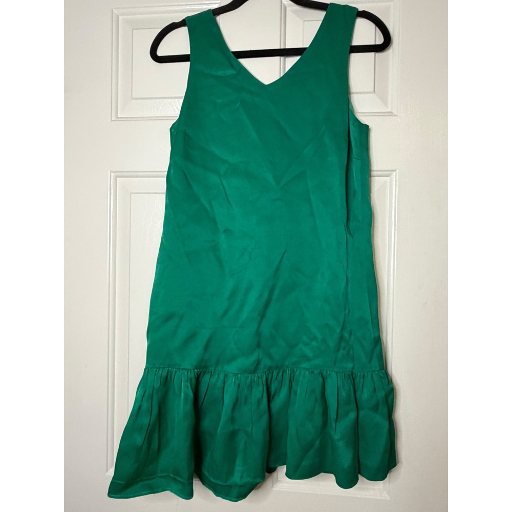 Armani Exchange Green Ruffle Hem V-Neck Sleeveless Mini Dress XXS